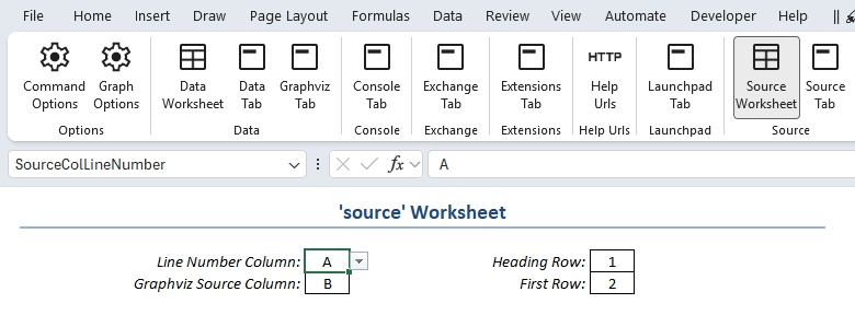 Screenshot of the source‑worksheet settings section showing column‑layout configuration options.