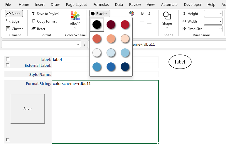 Screenshot of the updated color drop‑down lists showing values 1–11 with red‑to‑blue swatches after selecting rdbu11.