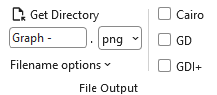 File Output group on the Data ribbon tab, with the render-engine checkboxes.